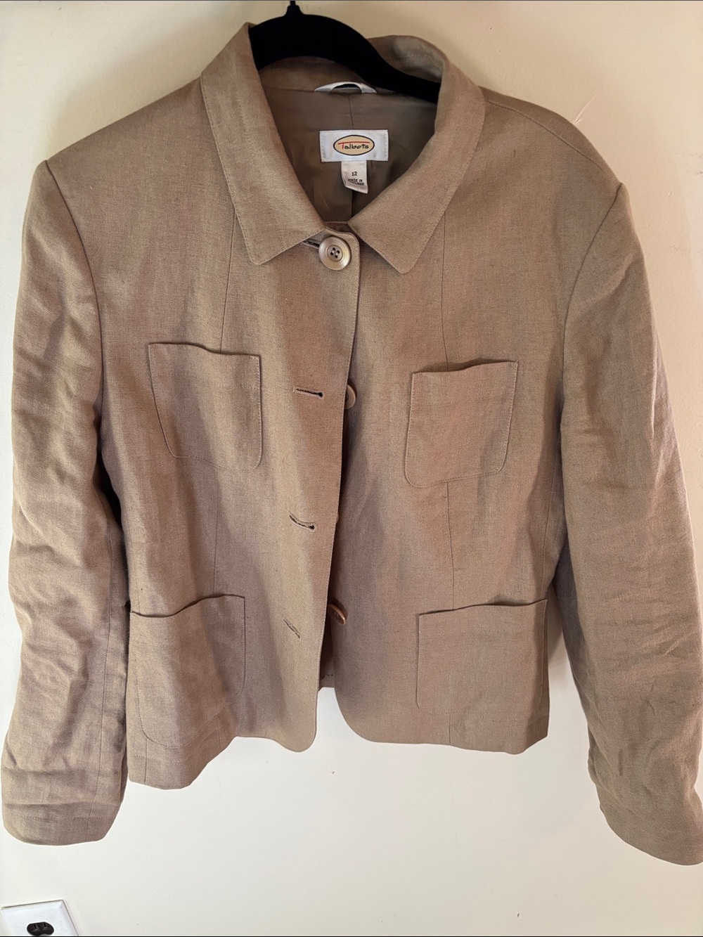 Tahari Taupe Linen-Blend Cropped Blazer